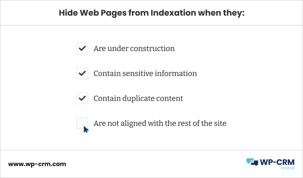 Hide Web Pages from Indexation when they